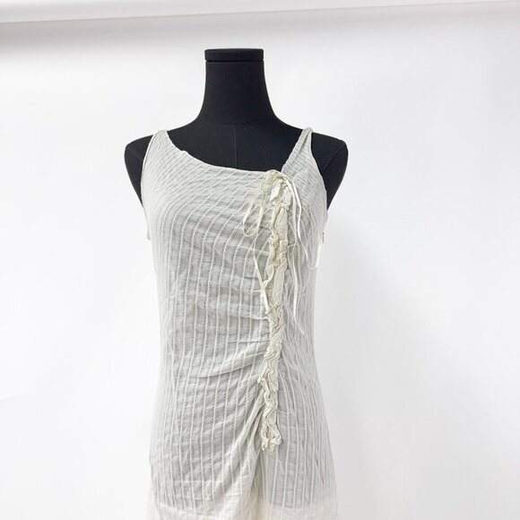 VINTAGE 90S STYLE SHEER CREAM DRESS WITH GATHERED DETAILS AND RUFFLE DETAILS - Picture 9 of 13